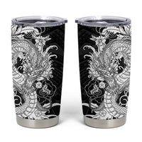 Hawaiian And Japanese Culture Tumbler Cup Irezumi Dragon With Polynesian Pattern Black - Polynesian Pride