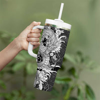 Hawaiian And Japanese Culture Tumbler With Handle Irezumi Dragon With Polynesian Pattern Black - Polynesian Pride