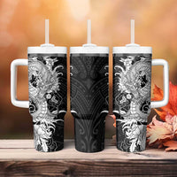 Hawaiian And Japanese Culture Tumbler With Handle Irezumi Dragon With Polynesian Pattern Black - Polynesian Pride