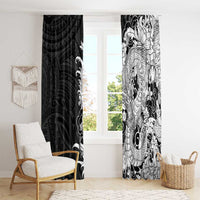 Hawaiian And Japanese Culture Window Curtain Irezumi Dragon With Polynesian Pattern Black - Polynesian Pride