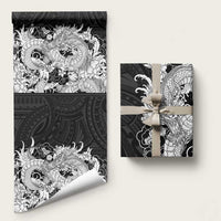 Hawaiian And Japanese Culture Wrapping Paper Irezumi Dragon With Polynesian Pattern Black