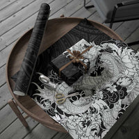 Hawaiian And Japanese Culture Wrapping Paper Irezumi Dragon With Polynesian Pattern Black
