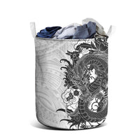 Hawaiian And Japanese Culture Laundry Basket Irezumi Dragon With Polynesian Pattern White - Polynesian Pride