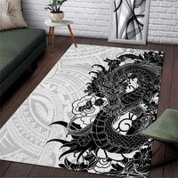 Hawaiian And Japanese Culture Area Rug Irezumi Dragon With Polynesian Pattern White - Polynesian Pride