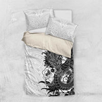 Hawaiian And Japanese Culture Bedding Set Irezumi Dragon With Polynesian Pattern White - Polynesian Pride