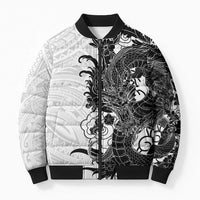 Hawaiian And Japanese Culture Bomber Puffer Jacket Irezumi Dragon With Polynesian Pattern White - Polynesian Pride