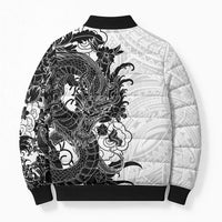 Hawaiian And Japanese Culture Bomber Puffer Jacket Irezumi Dragon With Polynesian Pattern White - Polynesian Pride