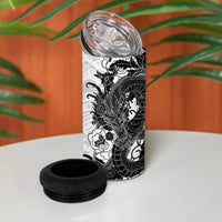 Hawaiian And Japanese Culture 4 in 1 Can Cooler Tumbler Irezumi Dragon With Polynesian Pattern White - Polynesian Pride