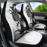Hawaiian And Japanese Culture Car Seat Cover Irezumi Dragon With Polynesian Pattern White - Polynesian Pride