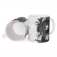 Hawaiian And Japanese Culture Ceramic Mug Irezumi Dragon With Polynesian Pattern White - Polynesian Pride