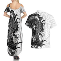 Hawaiian And Japanese Culture Couples Matching Summer Maxi Dress and Hawaiian Shirt Irezumi Dragon With Polynesian Pattern White - Polynesian Pride