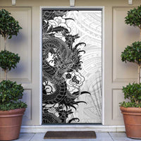 Hawaiian And Japanese Culture Door Cover Irezumi Dragon With Polynesian Pattern White - Polynesian Pride