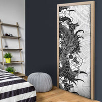 Hawaiian And Japanese Culture Door Cover Irezumi Dragon With Polynesian Pattern White - Polynesian Pride