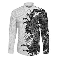Hawaiian And Japanese Culture Family Matching Long Sleeve Bodycon Dress and Hawaiian Shirt Irezumi Dragon With Polynesian Pattern White LT05 Dad's Shirt - Long Sleeve White - Polynesian Pride