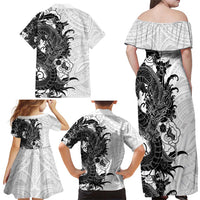 Hawaiian And Japanese Culture Family Matching Off Shoulder Maxi Dress and Hawaiian Shirt Irezumi Dragon With Polynesian Pattern White - Polynesian Pride