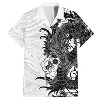 Hawaiian And Japanese Culture Family Matching Summer Maxi Dress and Hawaiian Shirt Irezumi Dragon With Polynesian Pattern White LT05 Dad's Shirt - Short Sleeve White - Polynesian Pride