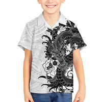 Hawaiian And Japanese Culture Family Matching Summer Maxi Dress and Hawaiian Shirt Irezumi Dragon With Polynesian Pattern White - Polynesian Pride