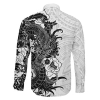 Hawaiian And Japanese Culture Family Matching Tank Maxi Dress and Hawaiian Shirt Irezumi Dragon With Polynesian Pattern White LT05 - Polynesian Pride