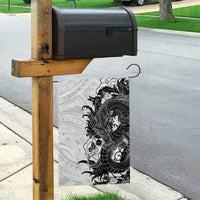 Hawaiian And Japanese Culture Garden Flag Irezumi Dragon With Polynesian Pattern White - Polynesian Pride