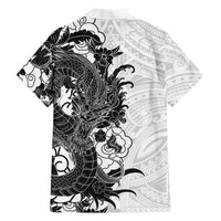 Hawaiian And Japanese Culture Hawaiian Shirt Irezumi Dragon With Polynesian Pattern White - Polynesian Pride
