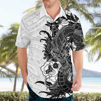 Hawaiian And Japanese Culture Hawaiian Shirt Irezumi Dragon With Polynesian Pattern White - Polynesian Pride