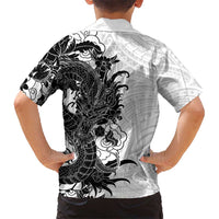 Hawaiian And Japanese Culture Hawaiian Shirt Irezumi Dragon With Polynesian Pattern White - Polynesian Pride