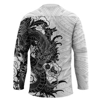 Hawaiian And Japanese Culture Hockey Jersey Irezumi Dragon With Polynesian Pattern White - Polynesian Pride