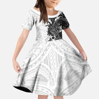 Hawaiian And Japanese Culture Kid Short Sleeve Dress Irezumi Dragon With Polynesian Pattern White - Polynesian Pride