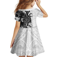 Hawaiian And Japanese Culture Kid Short Sleeve Dress Irezumi Dragon With Polynesian Pattern White - Polynesian Pride