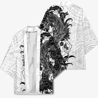 Hawaiian And Japanese Culture Kimono Irezumi Dragon With Polynesian Pattern White LT05 - Polynesian Pride