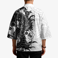 Hawaiian And Japanese Culture Kimono Irezumi Dragon With Polynesian Pattern White LT05 - Polynesian Pride