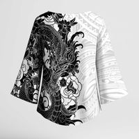 Hawaiian And Japanese Culture Kimono Sleeve Blouse Irezumi Dragon With Polynesian Pattern White - Polynesian Pride