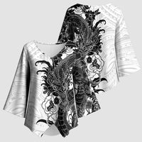 Hawaiian And Japanese Culture Kimono Sleeve Blouse Irezumi Dragon With Polynesian Pattern White - Polynesian Pride