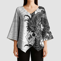 Hawaiian And Japanese Culture Kimono Sleeve Blouse Irezumi Dragon With Polynesian Pattern White - Polynesian Pride
