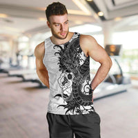 Hawaiian And Japanese Culture Men Tank Top Irezumi Dragon With Polynesian Pattern White - Polynesian Pride