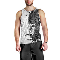 Hawaiian And Japanese Culture Men Tank Top Irezumi Dragon With Polynesian Pattern White - Polynesian Pride