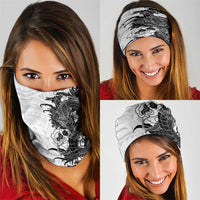 Hawaiian And Japanese Culture Neck Gaiter Irezumi Dragon With Polynesian Pattern White - Polynesian Pride
