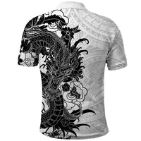 Hawaiian And Japanese Culture Polo Shirt Irezumi Dragon With Polynesian Pattern White - Polynesian Pride