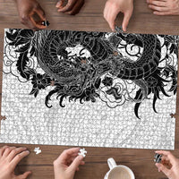 Hawaiian And Japanese Culture Puzzle Irezumi Dragon With Polynesian Pattern White - Polynesian Pride