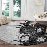 Hawaiian And Japanese Culture Round Carpet Irezumi Dragon With Polynesian Pattern White - Polynesian Pride
