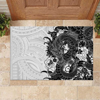Hawaiian And Japanese Culture Rubber Doormat Irezumi Dragon With Polynesian Pattern White - Polynesian Pride