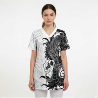 Hawaiian And Japanese Culture Scrub Top Irezumi Dragon With Polynesian Pattern White - Polynesian Pride