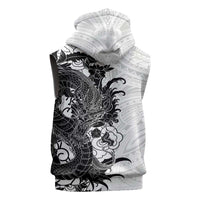 Hawaiian And Japanese Culture Sleeveless Hoodie Irezumi Dragon With Polynesian Pattern White - Polynesian Pride