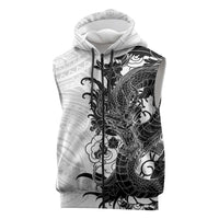 Hawaiian And Japanese Culture Sleeveless Zip Hoodie Irezumi Dragon With Polynesian Pattern White - Polynesian Pride