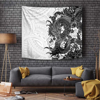 Hawaiian And Japanese Culture Tapestry Irezumi Dragon With Polynesian Pattern White - Polynesian Pride