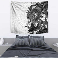 Hawaiian And Japanese Culture Tapestry Irezumi Dragon With Polynesian Pattern White - Polynesian Pride