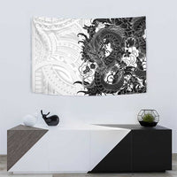 Hawaiian And Japanese Culture Tapestry Irezumi Dragon With Polynesian Pattern White - Polynesian Pride