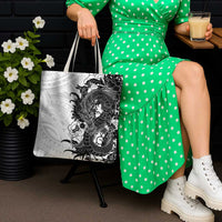Hawaiian And Japanese Culture Tote Bag Irezumi Dragon With Polynesian Pattern White - Polynesian Pride