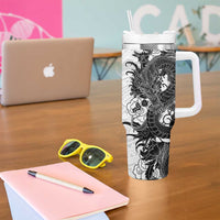 Hawaiian And Japanese Culture Tumbler With Handle Irezumi Dragon With Polynesian Pattern White - Polynesian Pride