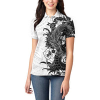 Hawaiian And Japanese Culture Women Polo Shirt Irezumi Dragon With Polynesian Pattern White - Polynesian Pride